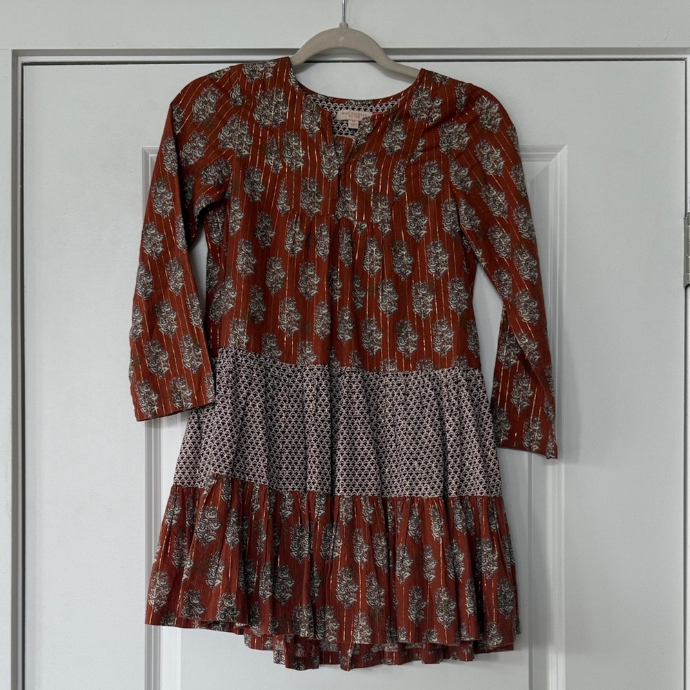 Pink Chicken Rust and Cream Floral Tiered Kids Dress